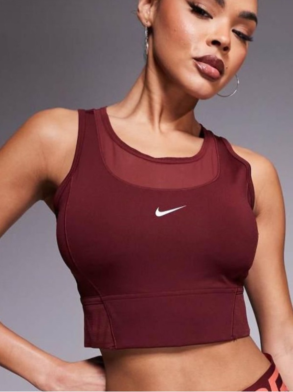 Nike Burgundy Mesh-Inset Crop Sports Bra
